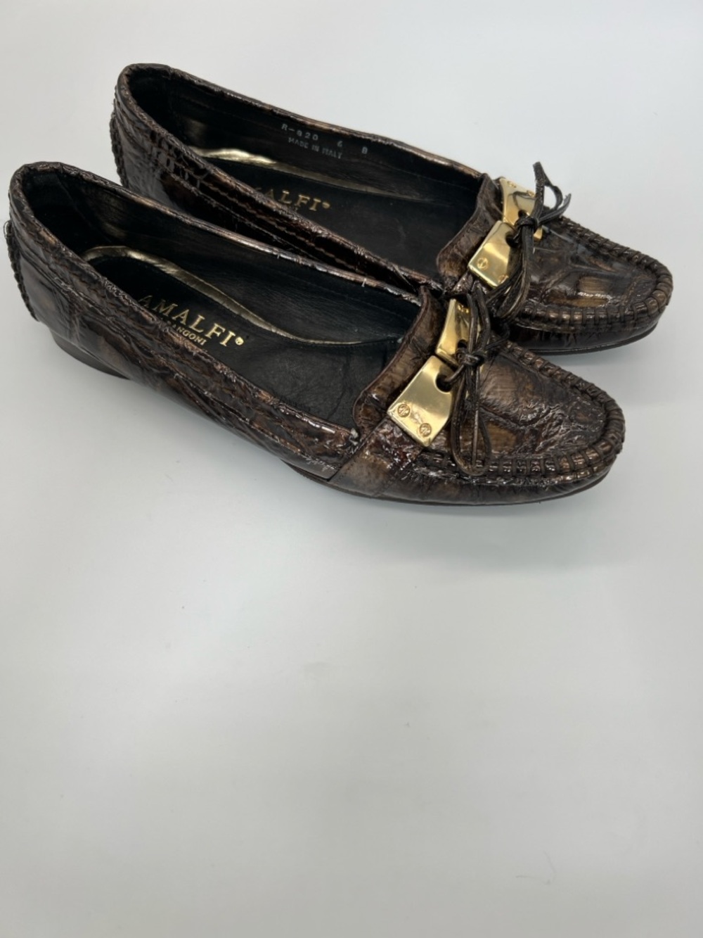 Amalfi Dark Brown Croc-Embossed Leather Loafers with Gold Accent - Picture 3 of 6